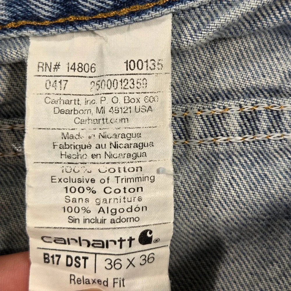Vtg Carhartt B17 DST Relaxed Fit Jeans Mens 36x36 Light Wash Blue Denim Workwear